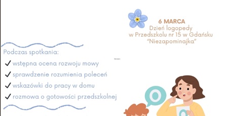 Bezpłatne konsultacje logopedyczne w naszym przedszkolu dla dzieci w wieku 2,5- 3 lat.
